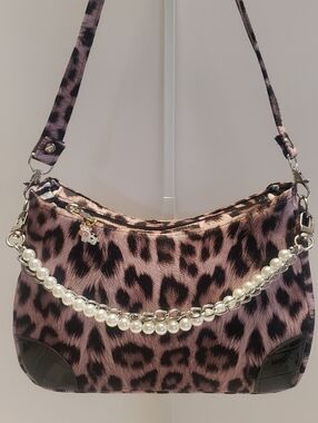 Handmade Textured Leopard Print With Black Accent Mini Shoulder Bag